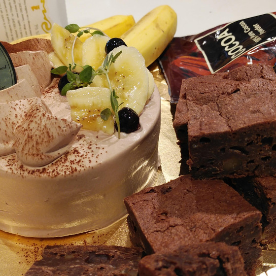 チョコバナナショートケーキとブラウニー(オプション)