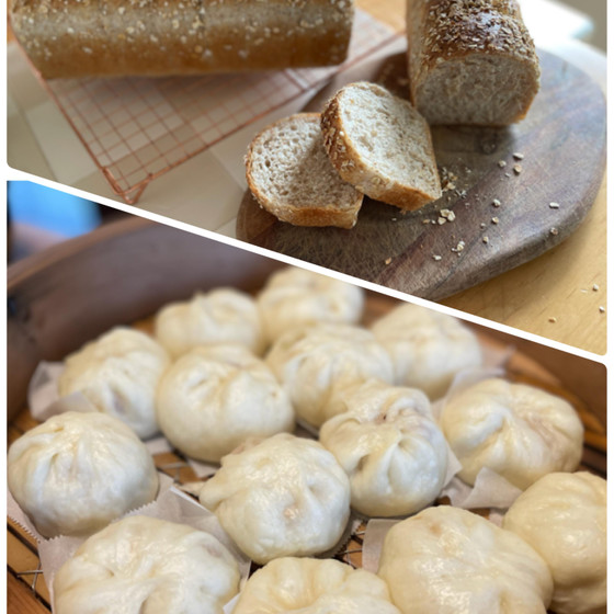 肉まんと全粒粉ミニ食パン