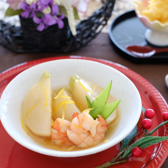 かぶと海老の餡かけ/柚子が爽やかに香ります