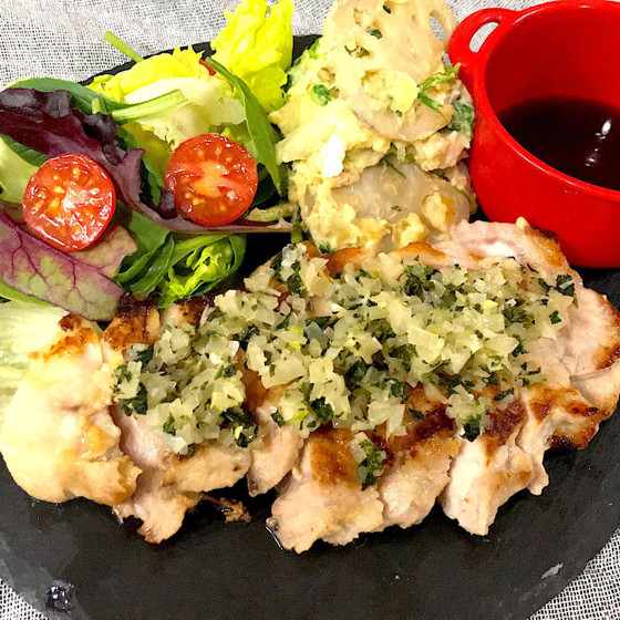 人気メニュー再現！ディアボラ風ポークソテー+和風ポテトサラダ