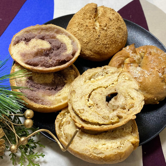 きな粉ベーグル5コ〜こし餡&求肥・クルミ&クリチ