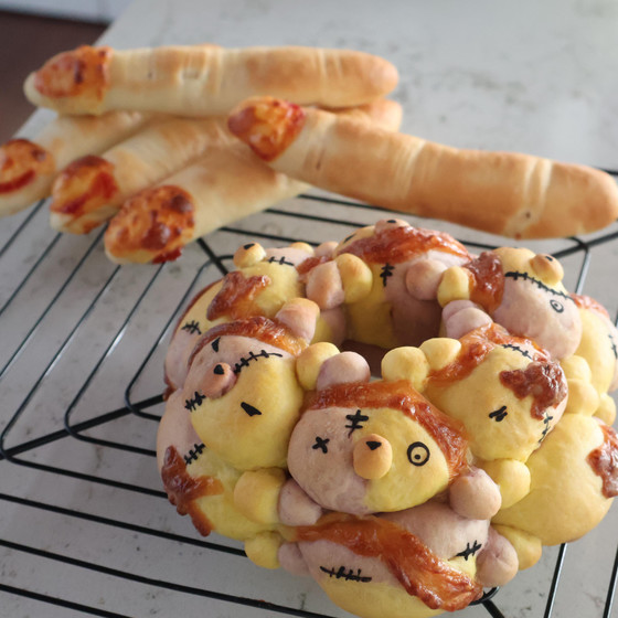 【ハロウィン限定】ツギハギくまのちぎりパン＆フィンガーパン5本