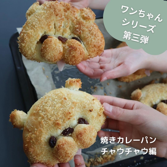 チャウチャウ風焼きカレーパンを4個、生地から作ります。