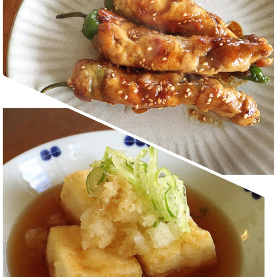 家庭料理！万願寺唐辛子の肉巻き、揚げ出し豆腐、具沢山粕汁