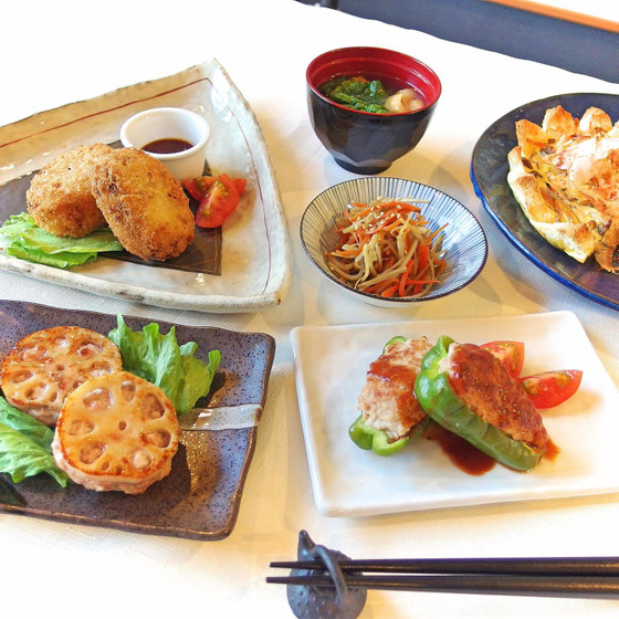 家庭料理ちゃんと美味しく! ピーマンの肉詰め他