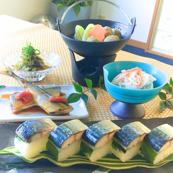 青魚を堪能!　焼きさば寿司/さんま梅煮/鰯つみれ鍋と小鉢2品