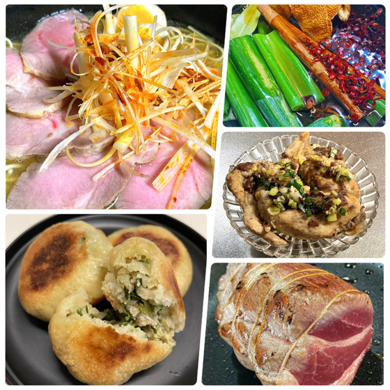 手作りチャーシュー麺とニラまんじゅう、ラー油お持ち帰り、手羽先の油淋鶏