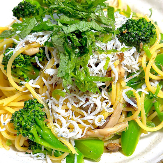 しらすと青菜の混ぜるだけパスタ