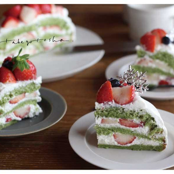 苺とほうれん草のクリスマスショートケーキ