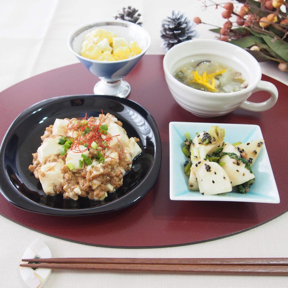 【美腸おうちごはん】　炒めないヘルシー麻婆豆腐と発酵おかず
