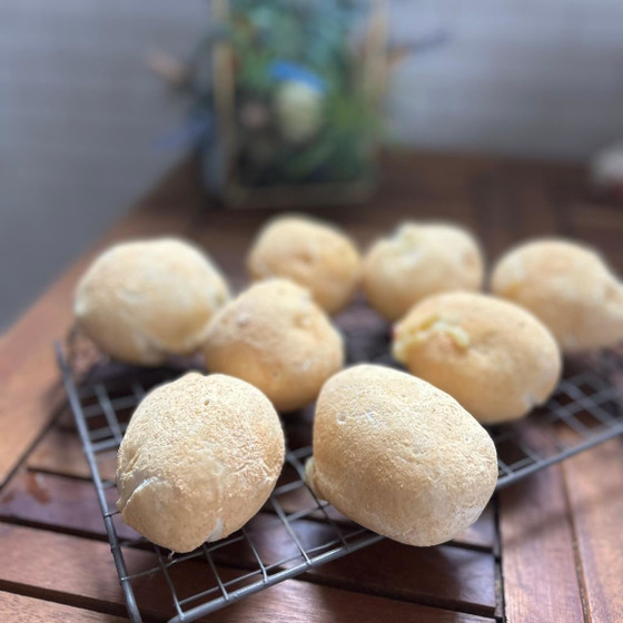 じゃがいもベーコン、チーズ入りです✨
米粉で発酵なし！
