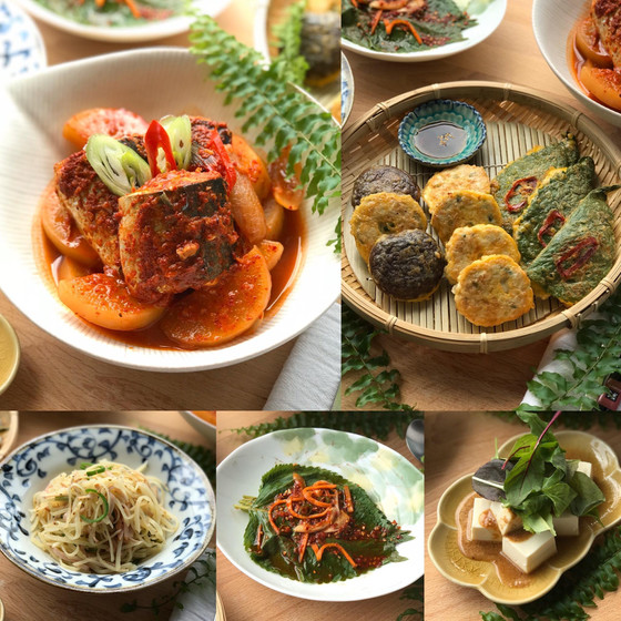 韓国健康食卓！ さばの煮物、三種ジョン、エゴマの葉っぱキムチ
