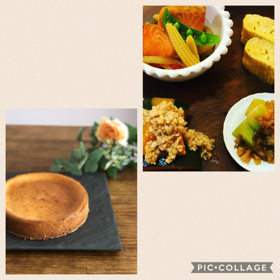 よくばり・副菜とベークドチーズケーキ