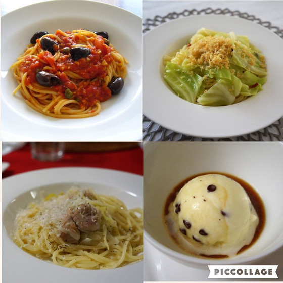 パスタ3種とイタリアンジャーサラダ、手作りアイスクリーム