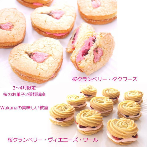 プライベートマンツーマンレッスン★3～4月桜の焼き菓子2種類★桜クランベリー・ダクワーズ9～10個、桜クランベリー・ヴィエニーズ・ワール10～12個★単発レッスンOK