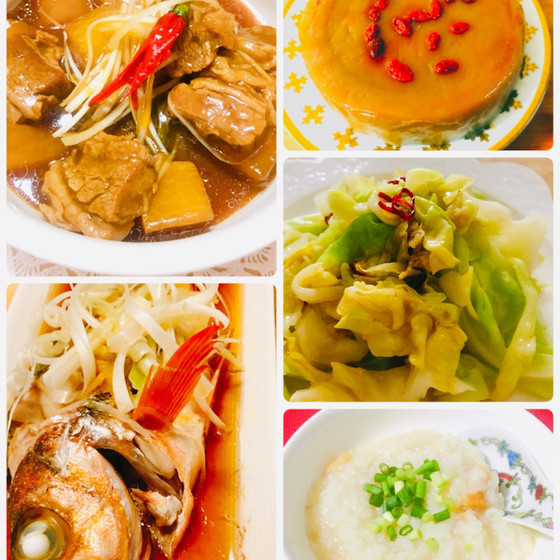 年糕（新年餅）と牛肉煮込み、蒸し魚、中華粥レッスン