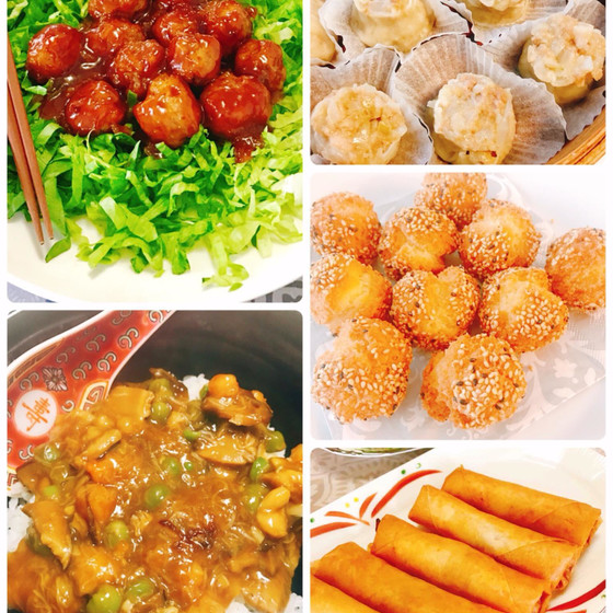 里芋の春巻き、シュウマイ、肉団子、福建炒飯、開口笑レッスン