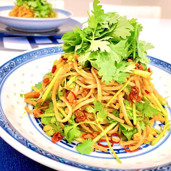 【初級向】①低カロリー！グルテンフリー！①四川風冷やしパクチー蕎麦（※中華麺ではなく十割蕎麦使用です）