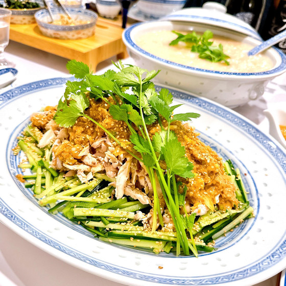 中華粥と棒々鶏