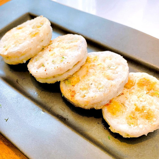 れんこんの海老挟み焼き山椒風味
