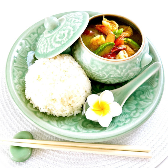 ①ACO'sグリーンカレー(海老)
②ジャスミンライス