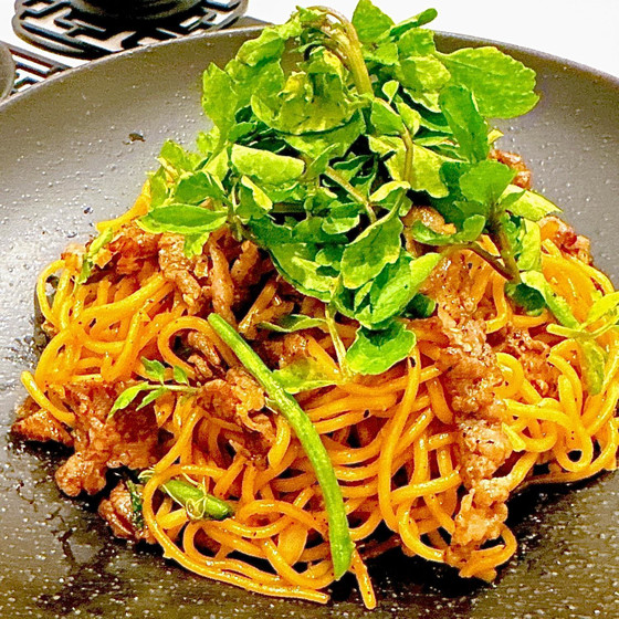 牛肉とクレソンの大人の優しい焼きそば