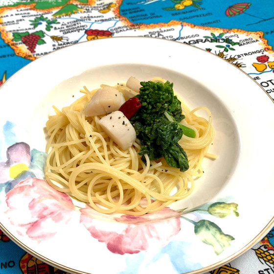 ホタテと菜の花のパスタ