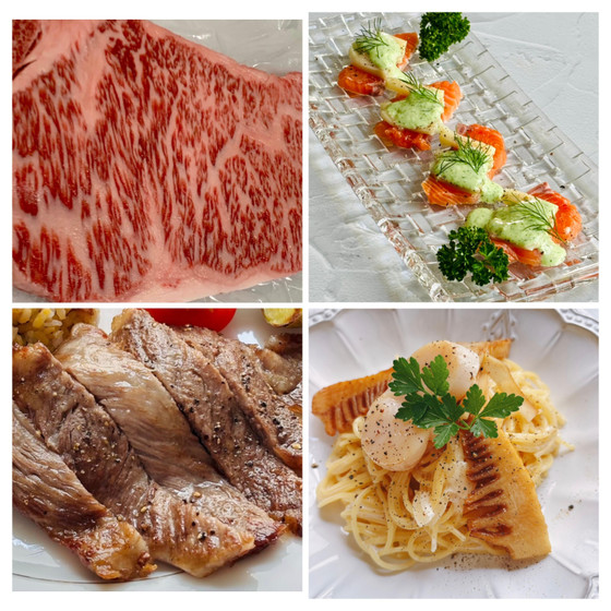 最高級松阪牛サーロインステーキ♡北海道産大粒ホタテ♡孟宗筍の贅沢レッスン