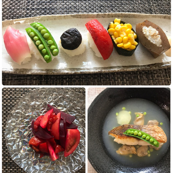 【野菜割烹】野菜寿司と鯛のポワレあさりのスープ仕立て