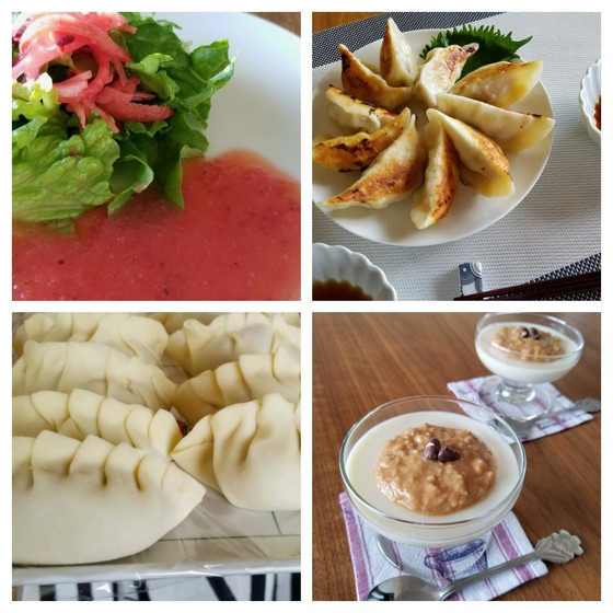皮から作る焼き餃子、他3品