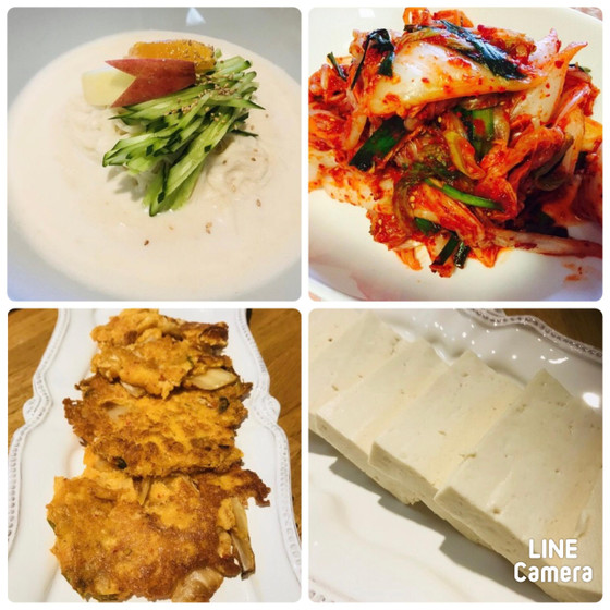 豆腐두부と大豆そう麺(コングッス)콩국수韓国料理、おからチジミ비지전(お土産あり)にがり使用不可