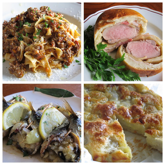 ボロネーゼ、パン包み焼き、イワシベッカフィーコ、バナナケーキ