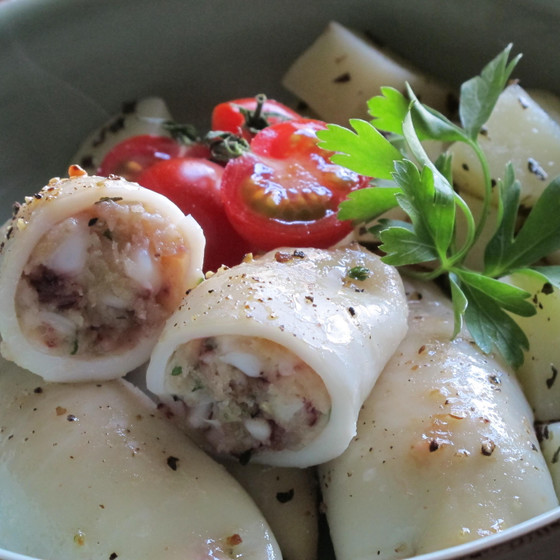 ヤリイカのパン粉詰めオーブン焼き