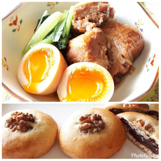 柔らか豚の角煮ととろ～り味玉・くるみ饅頭