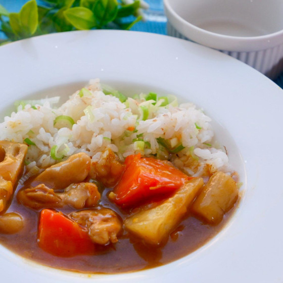 根菜ゴロゴロ和カレーと
焼きねぎご飯