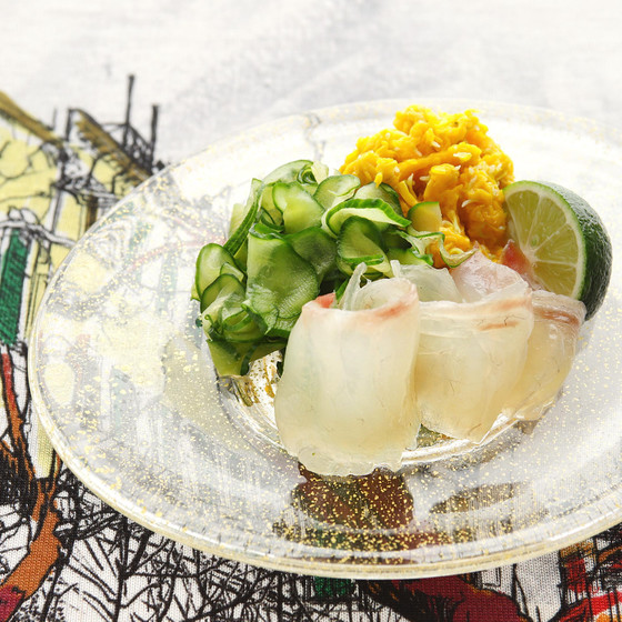 鯛の昆布〆・菊なます・きゅうりの酢の物　盛り合わせ