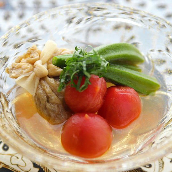 季節野菜の煮浸しと茶巾の煮物
