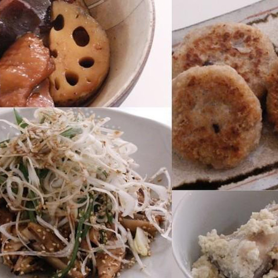 れんこんで４品！たたきれんこんネギ塩ダレ、炒り煮、れんこん餅