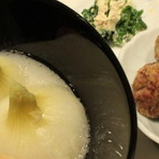 ふきのとう肉団子揚げ、新玉葱の丸煮、ふきのとうご飯