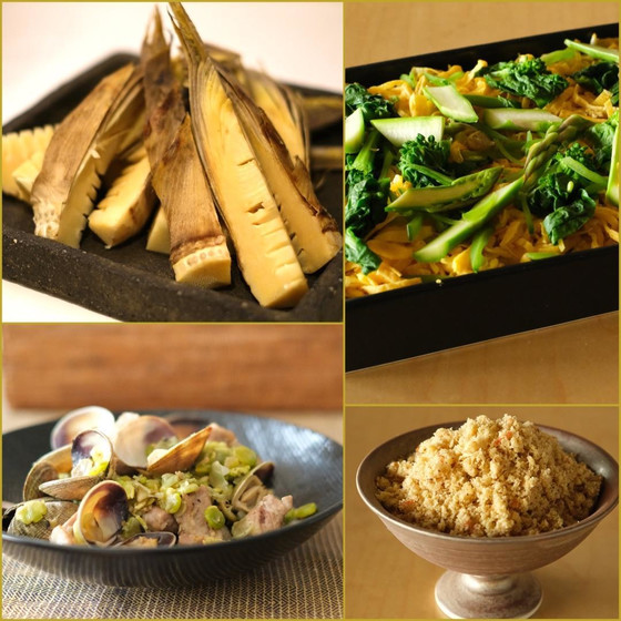 【春の食材を使って4品】春野菜の昆布締め寿司、極ふんわり卯の花(おから）アサリと豚肉と打ち豆の煮物、焼き竹の子