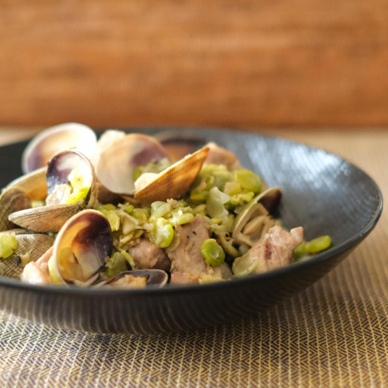 アサリと豚肉と打ち豆の煮物