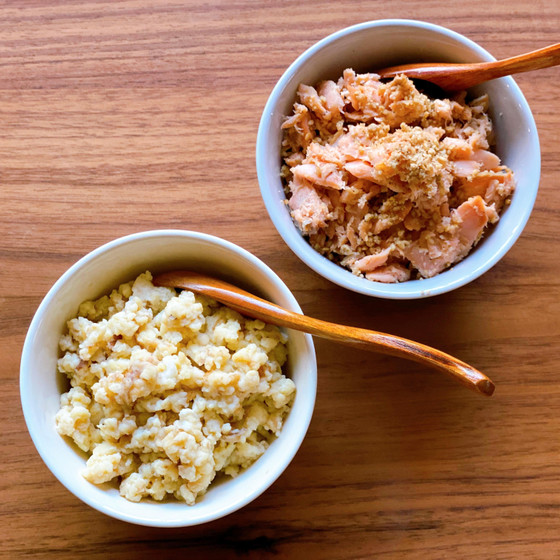 お子さんも食べやすい♬「塩麹の鮭フレーク＆甘麹炒り玉子