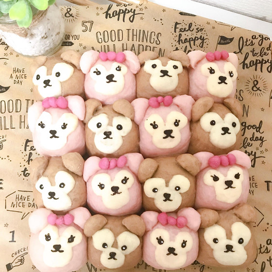 ブラウン＆ピンクのクマちゃんちぎりパン★ミニランチ付き