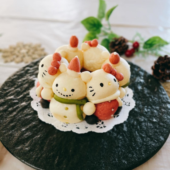 白ネコ＆雪だるまパンdeリング