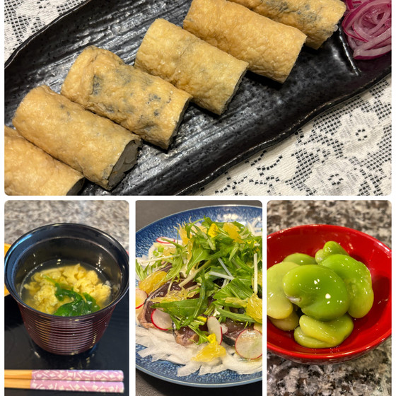 ロールいなりの春ごはん🌸お弁当にもパーティーにも！
