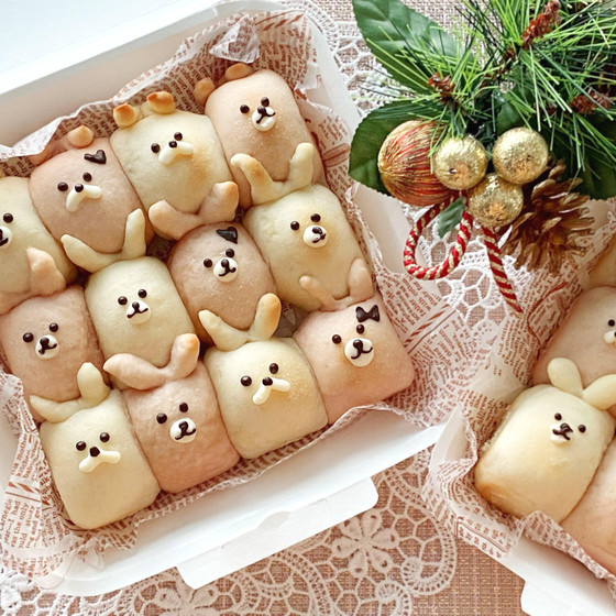 紅白うさぎのちぎりパン（低温長時間発酵のパン）