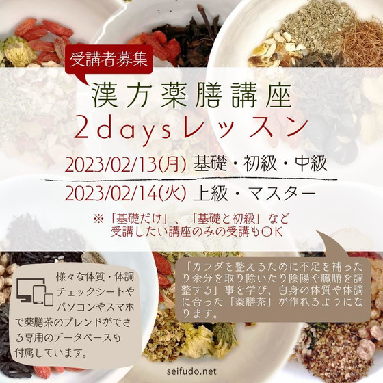 Seifudo 漢方薬膳講座2daysレッスン