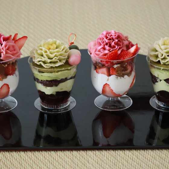 【あんこのお花絞りレッスン】2種のお花パフェ作り