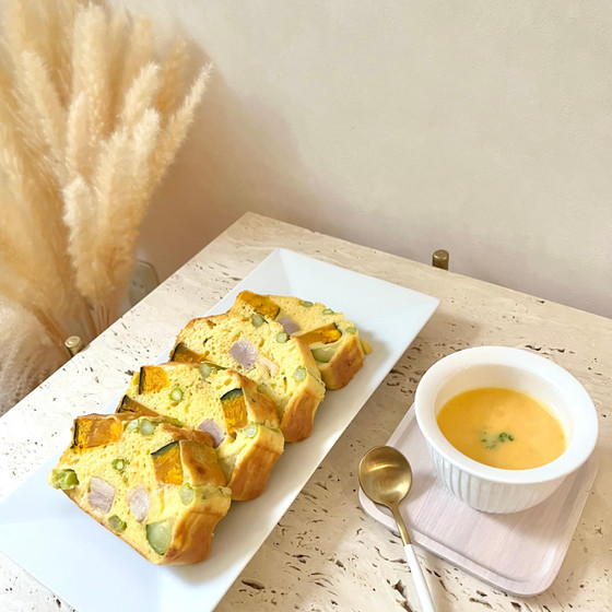 フレンチレッスン　ケークサレ　タブレサラダ　にんじんのポタージュ　サブレディアマン