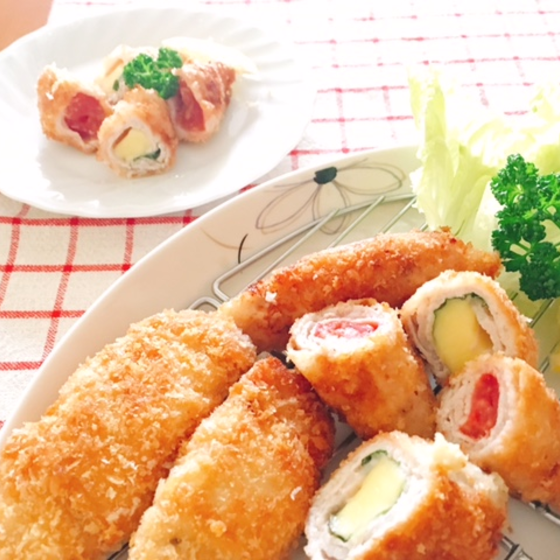 1㎝の油でチーズ・トマトの ロールカツ～高野豆腐のマリネ他